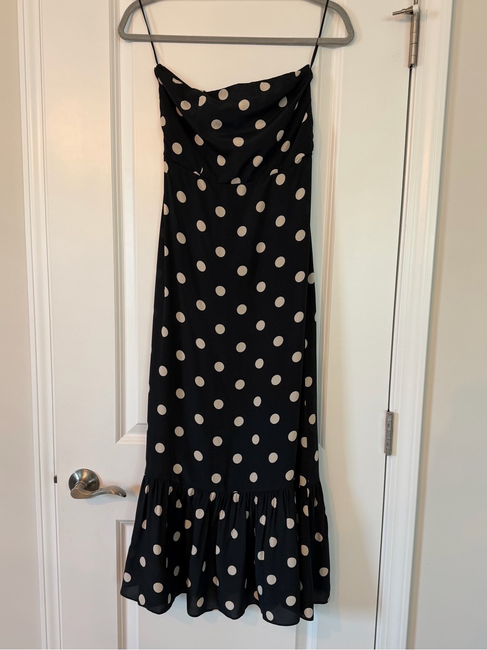 Strapless Polka Dot Midi Dress